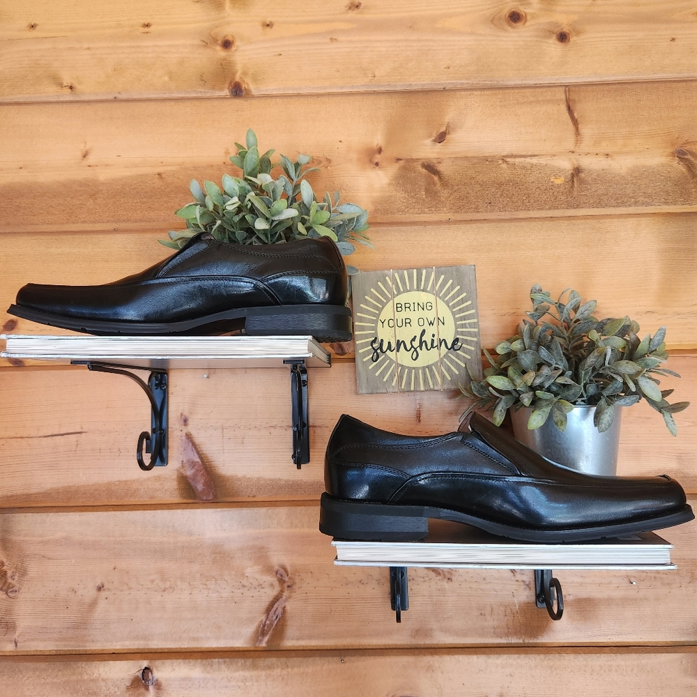 Florsheim 💜 Corvell Black Leather Slip On Dress Shoes Loafer Moc Split Toe 8.5D - Picture 6 of 10